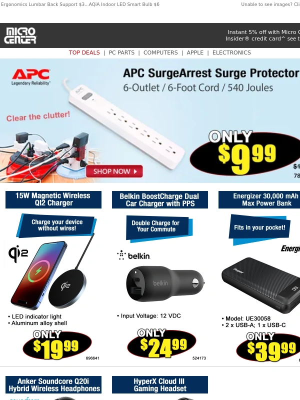Micro Center - APC Surge Protector $10...Steel Series XXL Gaming Mouse Pad $24