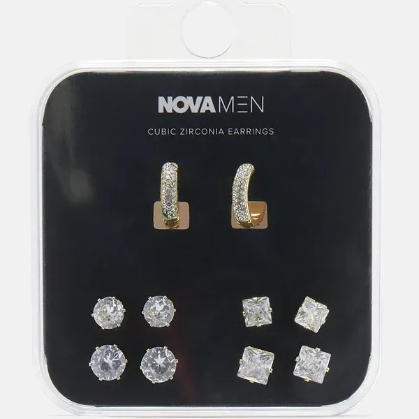 Fashion Nova Men's Iced Hoop 5 Piece Earring Set