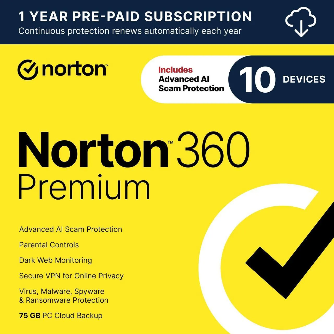 Norton 360 Premium 2025, Antivirus software for 10 Devices with Auto-Renewal $19.99 + Free Shipping
