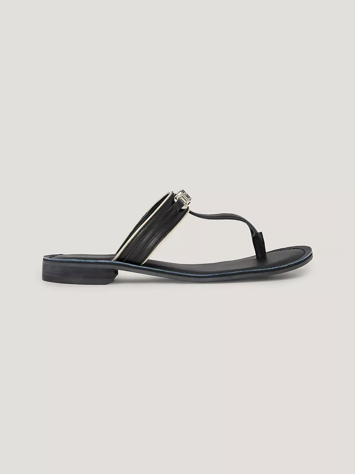 Tommy Hilfiger Women's Monogram Leather Sandal - Black - US 6 / EU 36