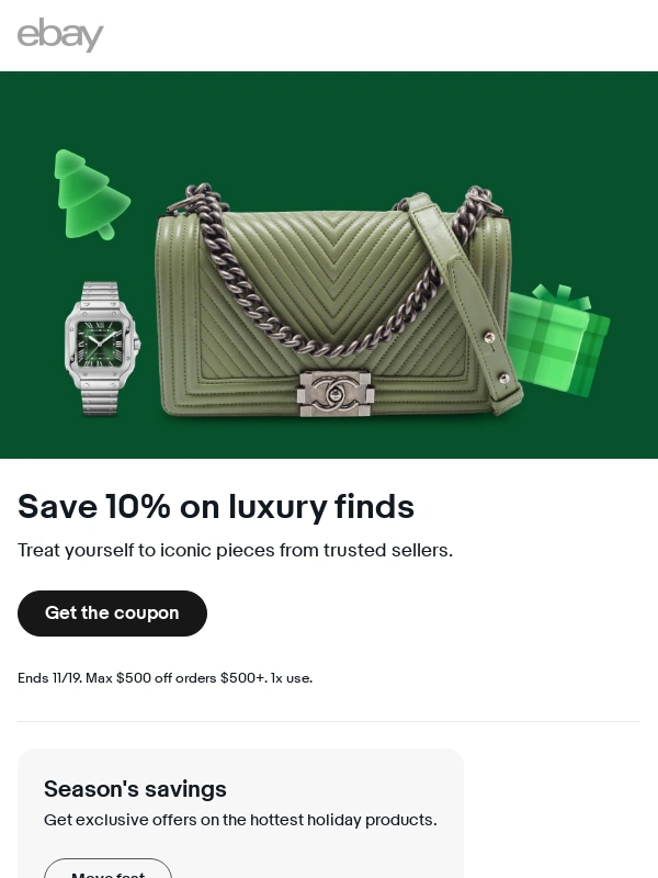 eBay - Treat yourself to 10% off luxury pieces,plus more savings