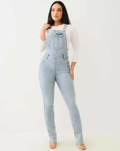 True Religion Women's Big T Straight Leg Overall Jeans