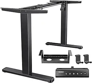 HUANUO Standing Desk Frame with 220lbs Powerful Brushless Motor, Thick T-Shaped Adjustable Desk Legs Made of Automotive-Grade Steel, for Max 75″ x 35″ Desktop, for Home Office, Black Frame Only