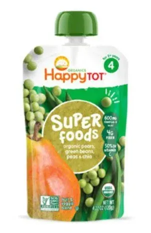 Happy Tot Organic Superfoods Pears Peas & Green Beans Stage 4 Pouch