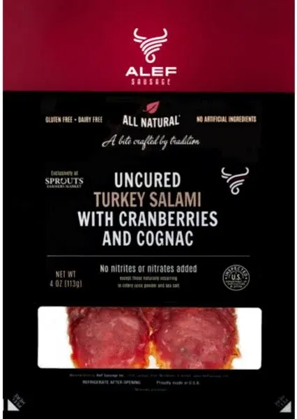 Alef Sausage Turkey Uncured Salami with Cranberries and Cognac