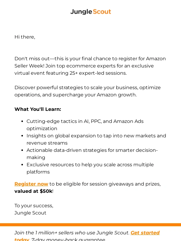 Jungle Scout - The Wait is over - Amazon Seller Week starts today at 1pm EST