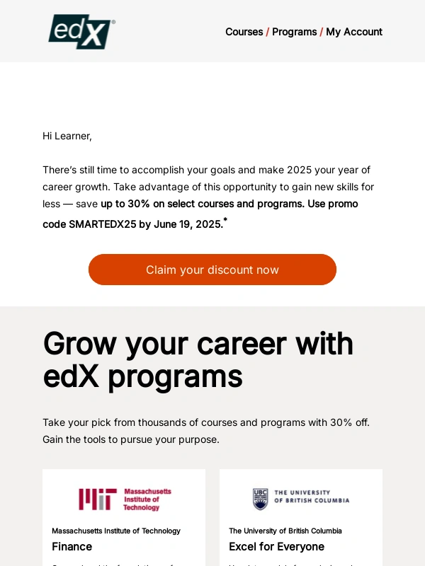 edX - Claim up to 30% off