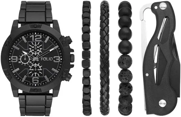 Folio Men's Quartz Alloy Watch, Bracelets, and Multi-Tool Gift Set