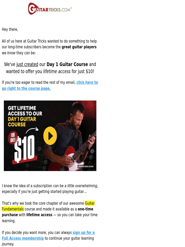 Guitar Tricks - Get lifetime access to our new Day 1 Guitar Course ?