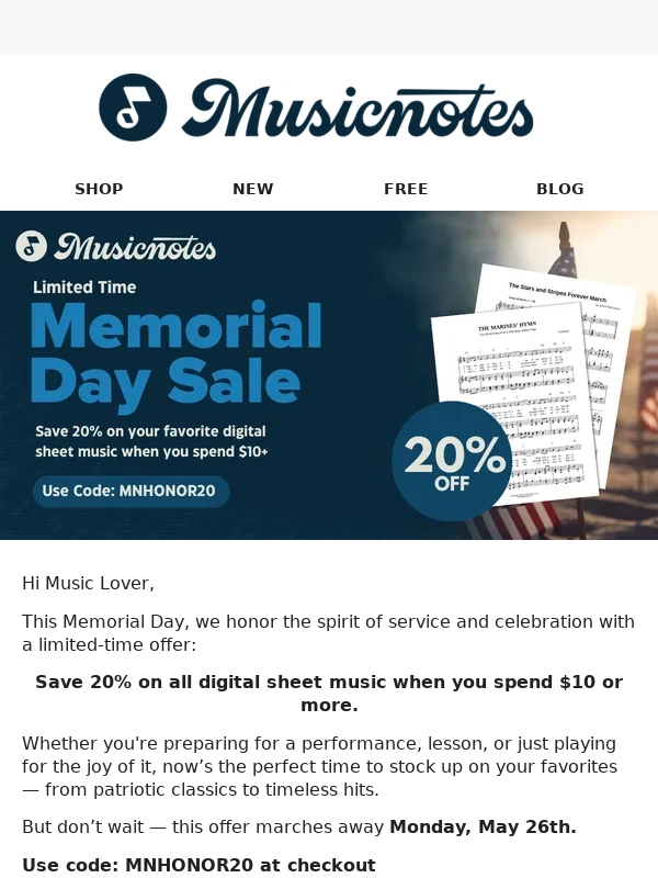 Musicnotes - ? Honor the Music: 20% Off Through Memorial Day