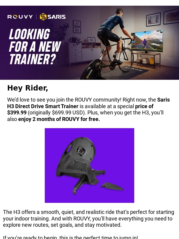 Rouvy - Get Saris H3 trainer at a special price!