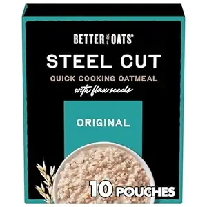 Better Oats Original Steel Cut Instant Oatmeal Packets, Original Flavor with Flax Seeds, Quick-Cook Breakfast, Box of 10 Pouches (Pack of 6)
