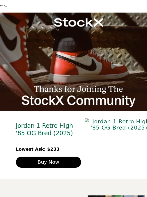 StockX - Thanks for signing up,yi!