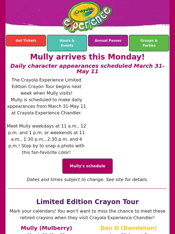 Crayola Experience - Crayon Tour: Meet Mully this Monday!