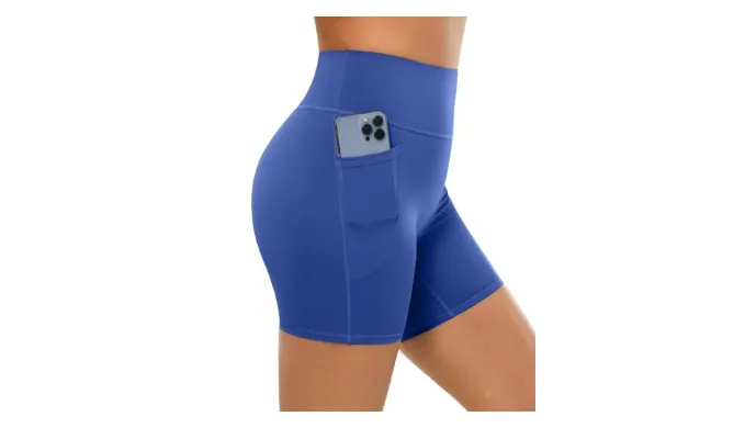 BRXL Womens Biker Shorts with Pockets High Waist Tummy Control Yoga Athletic Gym Running Volleyball Spandex Shorts Royal Blue