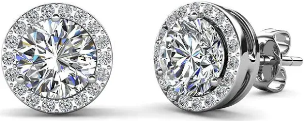 Cate & Chloe Ariel 18k Gold Plated Halo Stud Earrings with Simulated Diamonds Gift for Women
