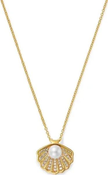 Bloomingdale's Fine Collection 14K Yellow Gold Akoya Pearl and Diamond Shell Pendant Necklace