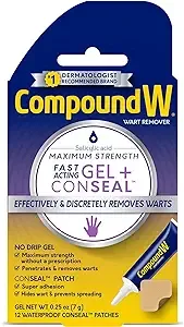 Compound W - Maximum Strength Fast Acting Gel Wart Remover, 0.25 oz, 12 ConSeal Patches