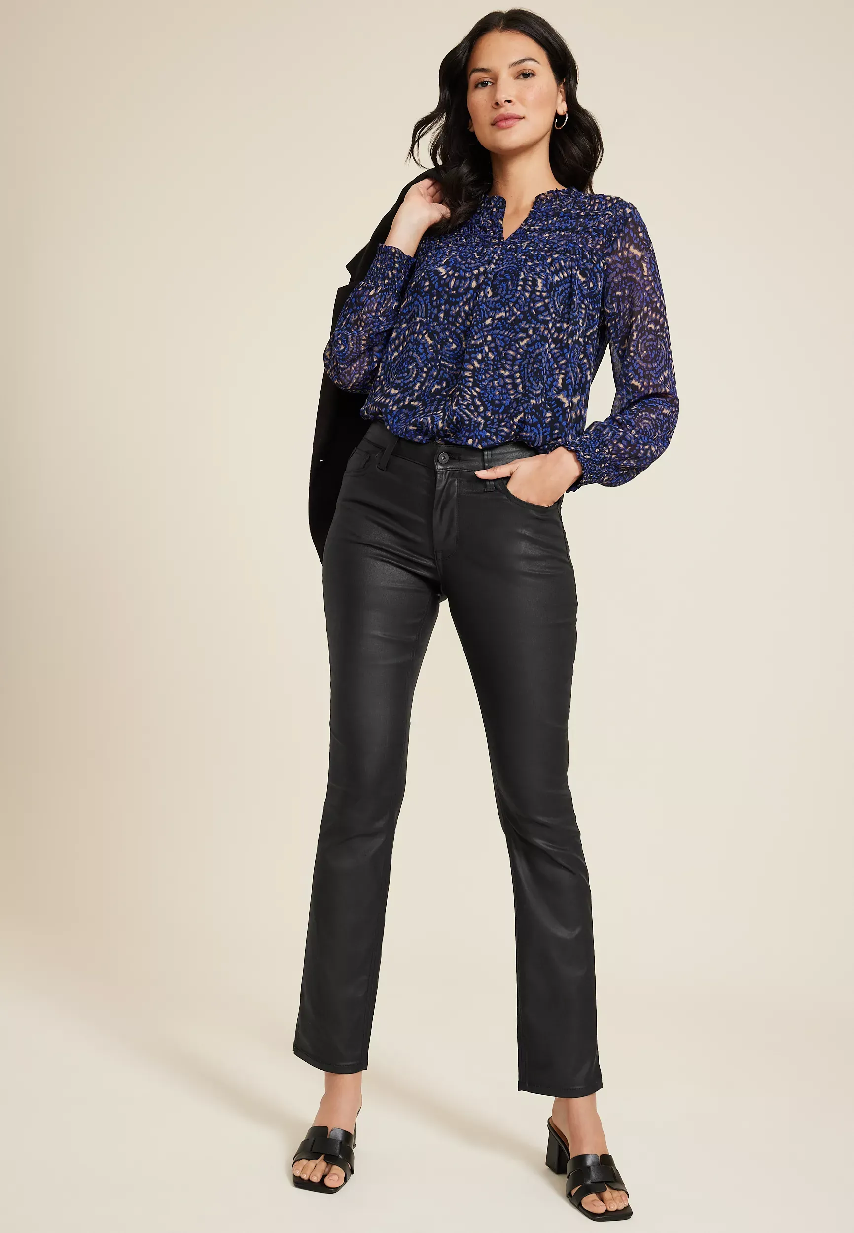 Maurices Women's Edgely™ High Rise Black Coated Slim Straight Jeans  - 2