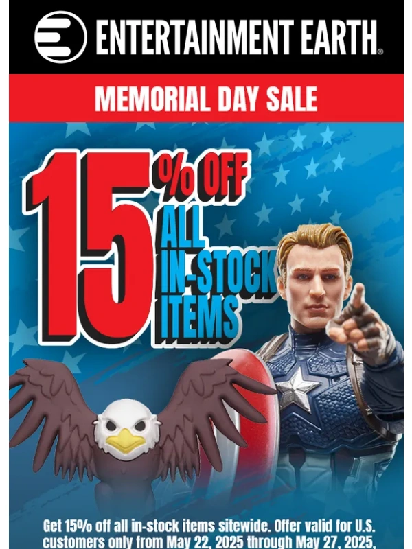 Entertainment Earth - BBQs & In-Stock Bargains: 15% Off Everything You Love ?