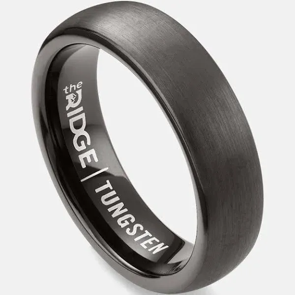The Ridge Ridge 6mm Wide Gunmetal Tungsten Wedding Band Comes With a Silicone Band