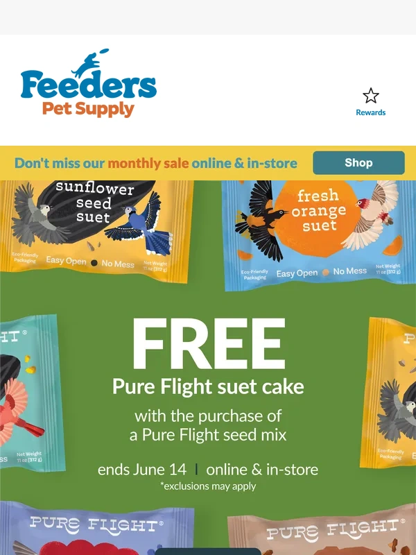 Feeders Supply - ? Get a Suet Cake With Purchase of Pure Flight Seed Mix