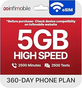 12Mo Infimobile Prepaid Plan 5GB 2500 Minutes and 2500 Text
