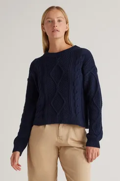 Quince 100% Organic Cotton Cropped Cable Crew Sweater