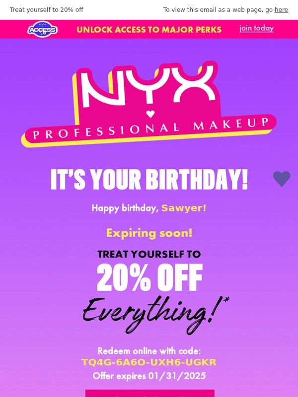 NYX Cosmetics - Your B-Day offer expires soon