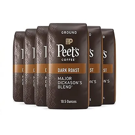 6-Pack 10.5-Oz Peet's Major Dickason's Blend Ground Coffee (Dark Roast) $34.11 w/S&S + Free Shipping w/ Prime or on $35+
