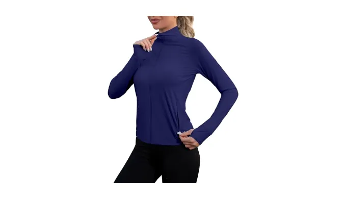 We1Fit Womens UPF 50+ Sun Protection Jacket Lightweight Athletic Shirts Full Zip Up Slim Fit Jackets for Workout Running with Pockets