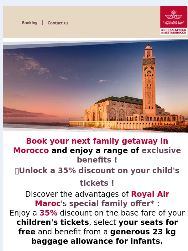 Royal Air Maroc - ✈Unlock a 35% discount on your child's tickets