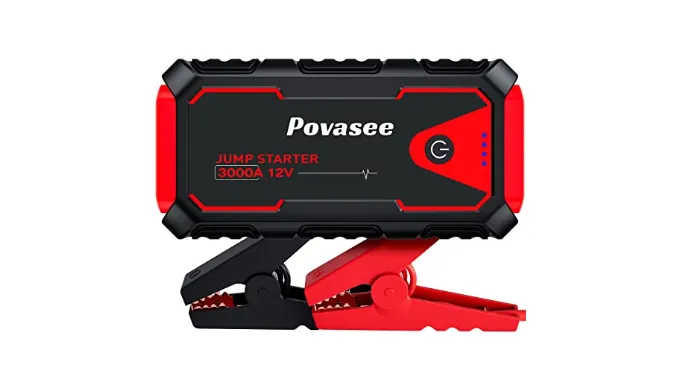 Povasee Jump Starter 3000A Peak Jump Starter Battery Pack, 12V Jump Box for Car Battery up to 10L Gas or 8L Diesel Engine Battery Jump Starter with Power Bank/Dual Output/LED Light (3000A)