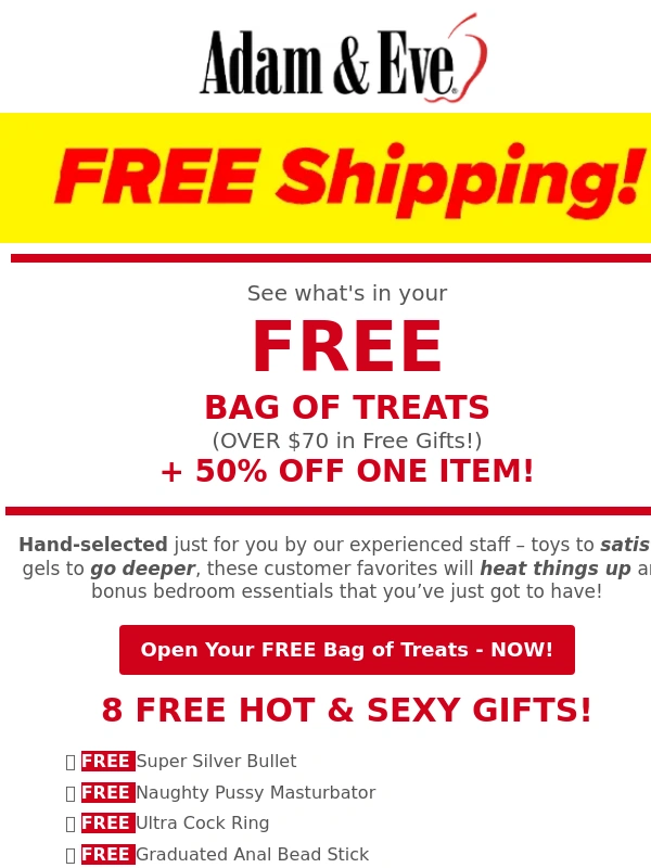 Adam & Eve - Claim 8 FREE Gifts - ?up your bedroom game (FREE!)