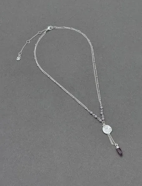 Lucky Brand Women's Double-Chain Crystal Pendant Necklace