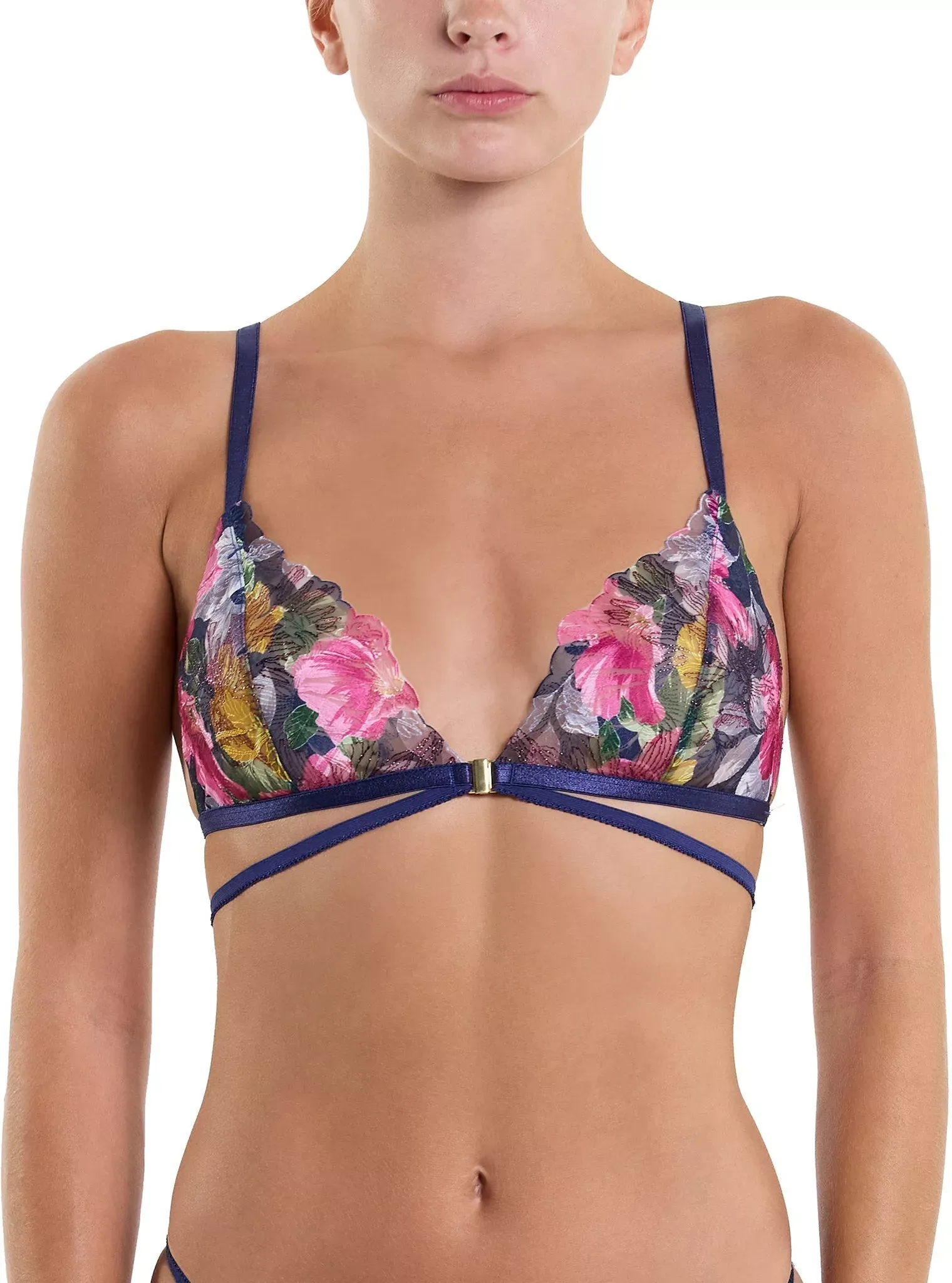 Hanky Panky Women's &oh Wildly Blooming Strappy Triangle Bralette - Dark Sky Blue, M