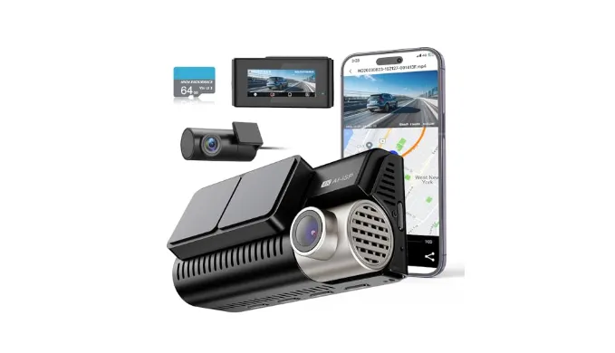 KAWA 4K Dash Cam Front Rear, AI-ISP Night Vision, Free 64GB Card, 4K+1080P Dual WiFi Dash Camera for Cars with Sony STARVIS, GPS and Speed Dashcam, 3.16 IPS Screen, G-sensor, AI 24H Motion Detect D11
