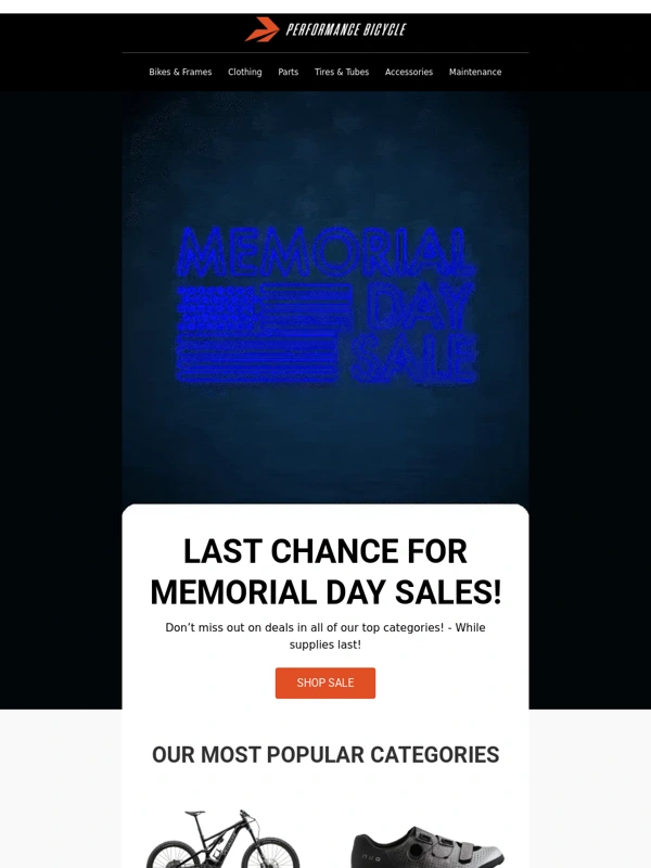 Performance Bike - Last Chance for Memorial Day sales!