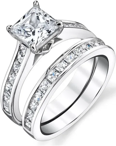 Bonndorf Women's Sterling Silver Princess Cut Cubic Zirconia Bridal Set