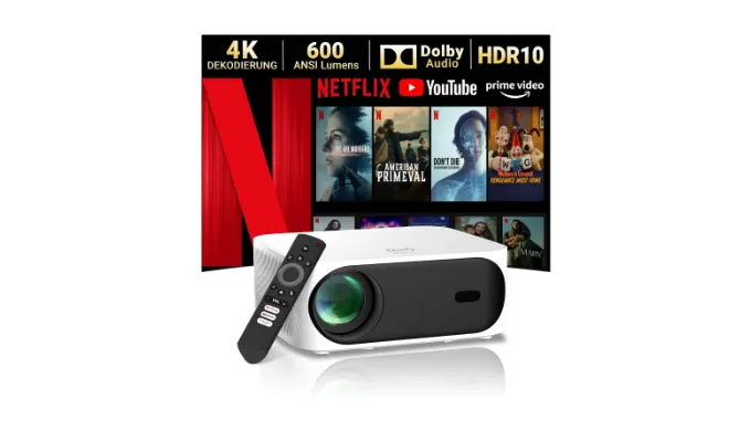 [Netflix Officially] Mini Outdoor Movie Projector with WiFi 6 and Bluetooth, Eeenfy 1080P Full HD Portable Projector with 3D Dolby Audio, 600 ANSI, Electric Focus Smart Projector, Built-in 1000+ Apps