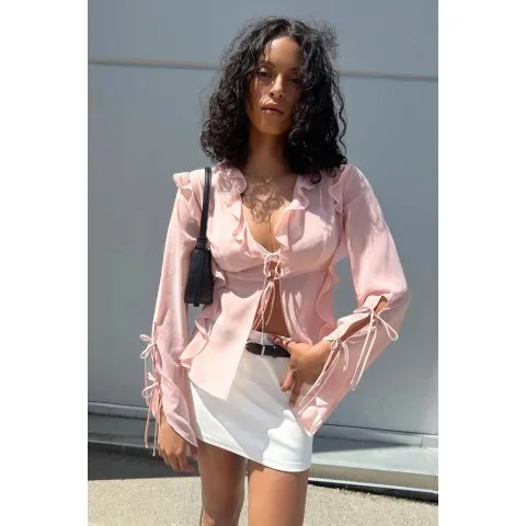Oak + Fort CHIFFON RUFFLED BLOUSE WITH TIES