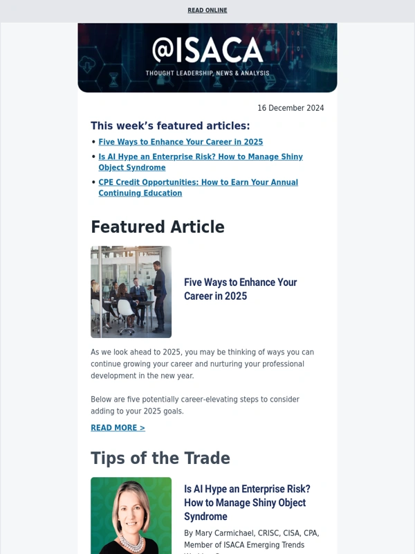 Isaca - Your weekly news and insights for 16 December 2024