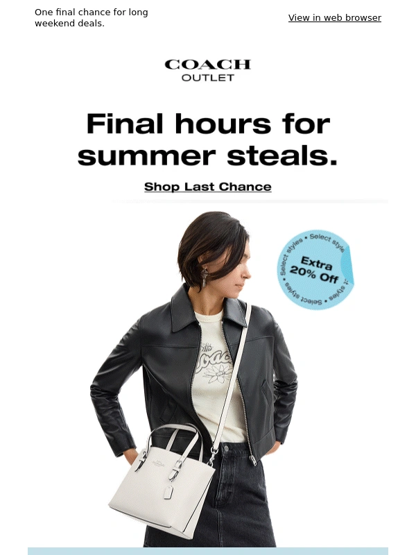 Coach Outlet - Extra 20% off ends TONIGHT