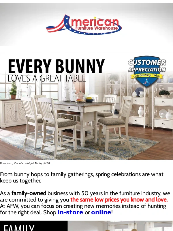 American Furniture Warehouse - Gather for Low Prices ?
