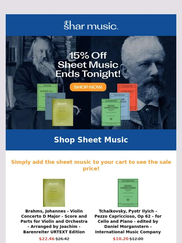Shar - ⏰Ends Tonight: 15% Off Sheet Music!