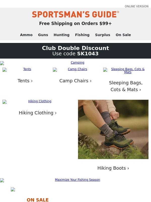 Sportsmans Guide - Club Double Discount >> Camp Like You Mean It