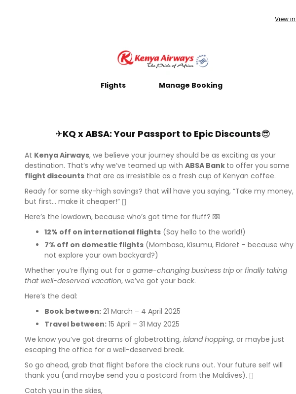 Kenya Airways - ✈️KQxABSA: Your Passport to Epic Discounts?