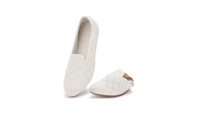 poemlady Womens Ballet Flat Shoes Dress Shoes Knit Round Toe Slip On Ballerina Walking Flats Shoes for Woman Low Wedge Casual