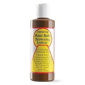 Maui Babe Browning Lotion - Natural Hawaiian Tan Accelerator with Vitamins & Antioxidants - Moisturizing Formula for All Skin Types - Made in USA - 4 fl oz