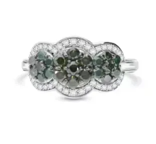 Green and White Diamond Ring